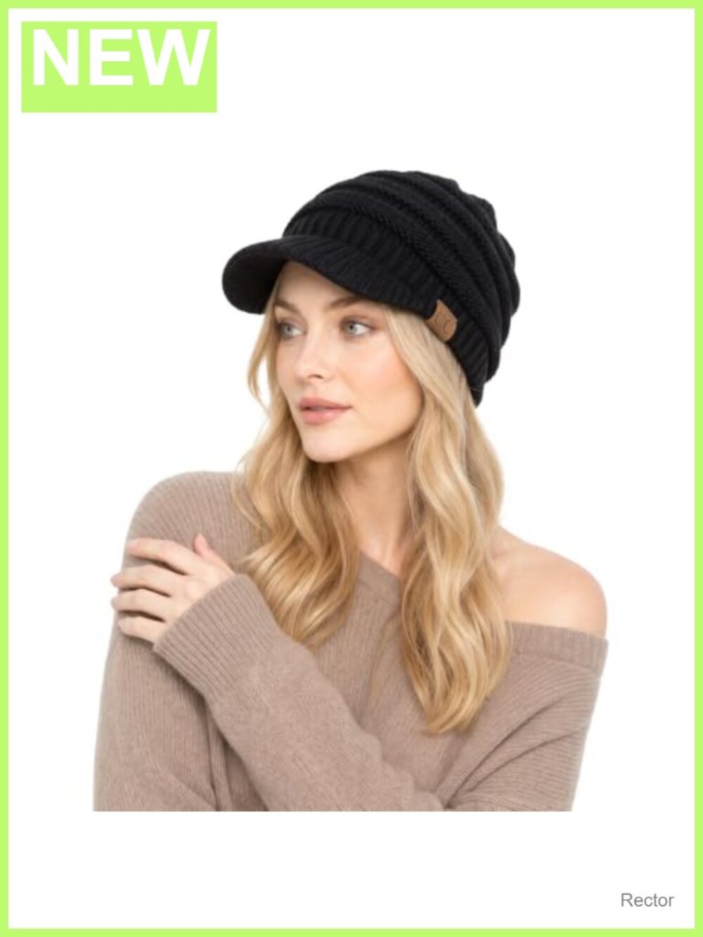 Ribbed Knit Beanie Hat with Brim 100% Acrylic Stretch One Size Winter